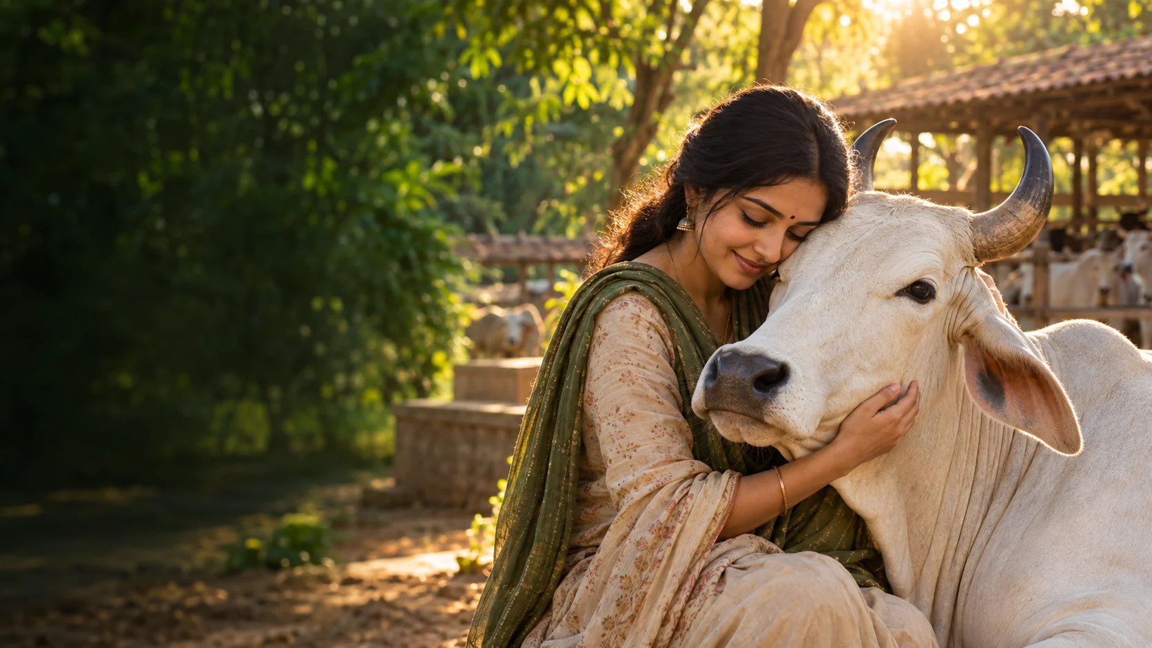 A compassionate caregiver comforting a cow