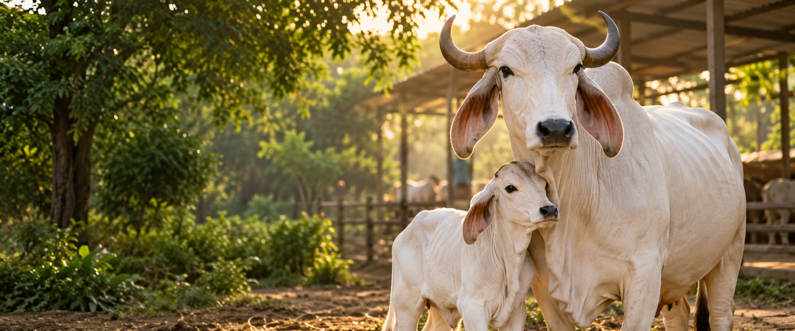 A peaceful white cow at the gaushala